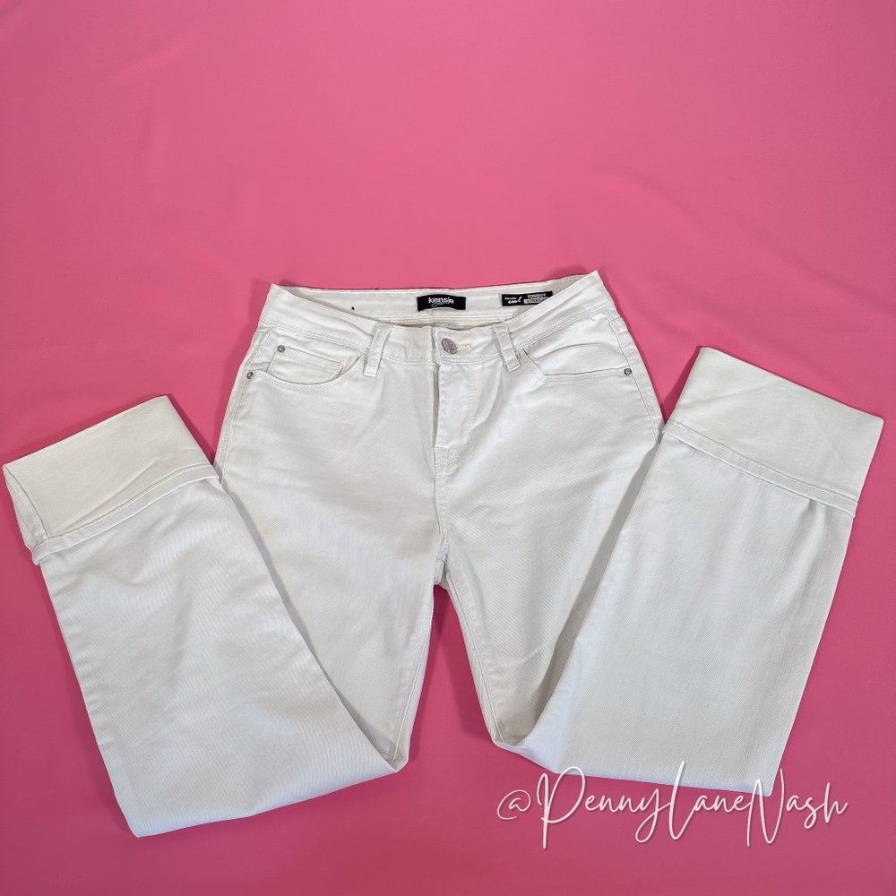 Kensie Tomboy Straight Cuffed Jeans White - Picture 4 of 6